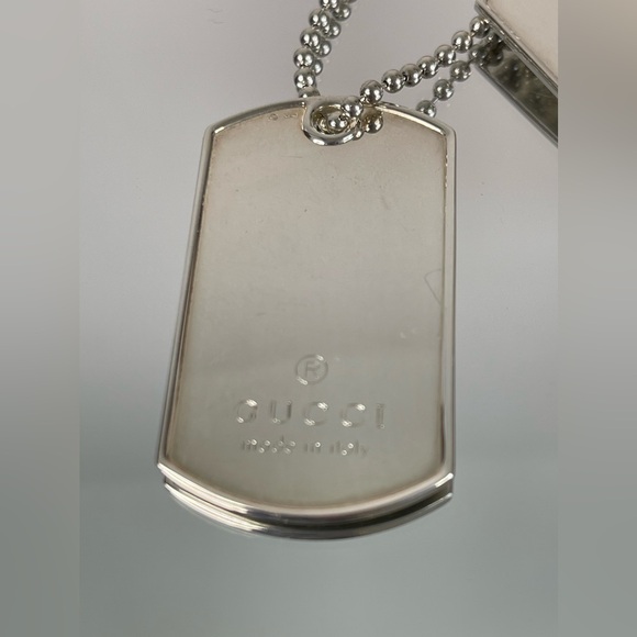 GUCCI Double Dog Tag Silver 925 Ball Chain Necklace Top Charm - Picture 4 of 9